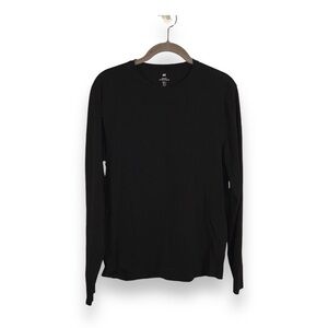 Small H&M Mens Slim Fit Black Long Sleeve Casual Shirt Cotton Blend Stretch